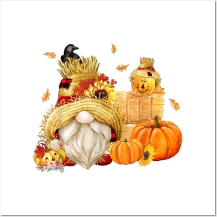 Fall Gnome Scarecrow Gnome Fall Halloween Thanksgiving Posters and Art